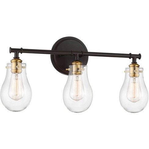 Possini Euro Design Vintage Industrial Wall Light Bronze Brass Hardwired 22 Wide 3 Light Fixture Clear Glass For Bathroom Vanity Target