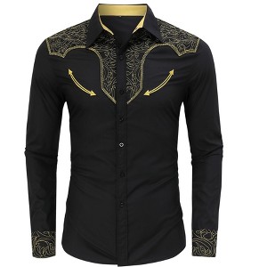 Clearlove Men's Western Cowboy Shirt Embroidered Long Sleeve Casual Button Down Shirt - 1 of 4