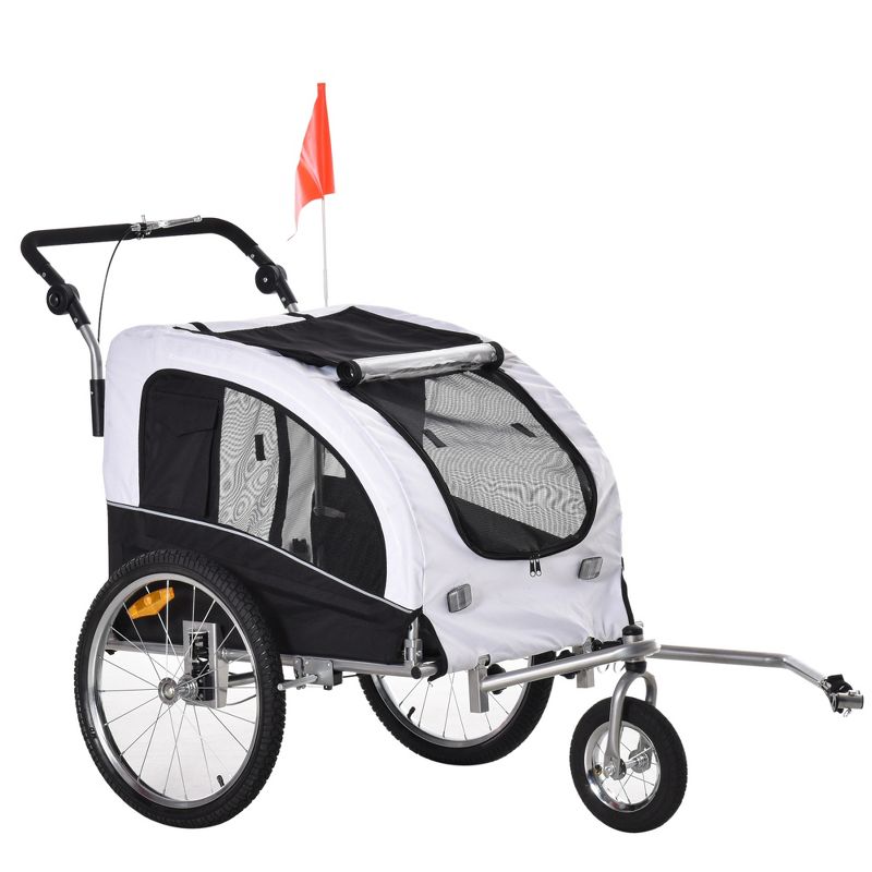Aosom Dog Bike Trailer 2-In-1 Pet Stroller with Canopy and Storage Pockets, 1 of 8