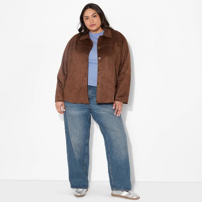 Women's Pointed Collar Faux Suede Chore Coat - Wild Fable™ Brown