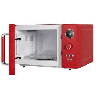 Retro Red Small 0.9 cu ft Countertop Microwave with LED Display