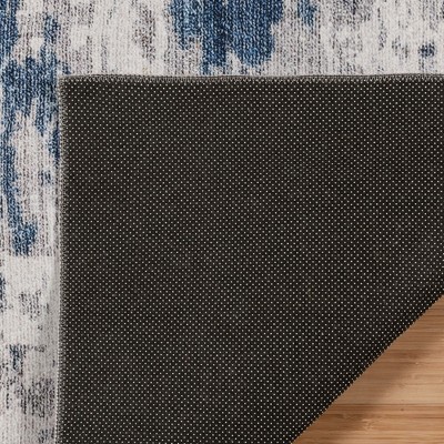 Cenis Blue and Gray Abstract Washable 8' x 10' Area Rug