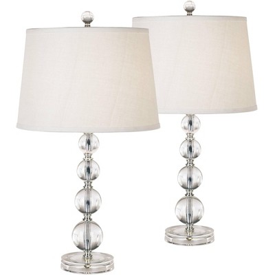 360 Lighting Modern Accent Table Lamps Set of 2 Clear Stacked Ball Off White Drum Shade for Living Room Family Bedroom Bedside