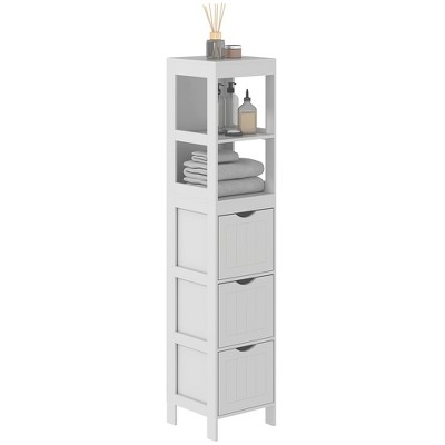 HOMCOM Narrow Bathroom Storage Cabinet, Bathroom Cabinet with Drawers & Open Shelves, Freestanding Slim Bathroom Floor Cabinet, White
