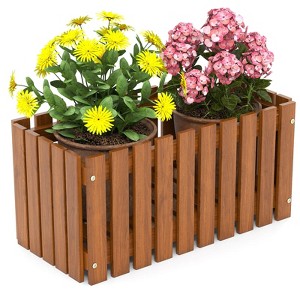 Costway 1/2 PCS Solid wood patio furniture outdoor slat style flower planter box flowerpot - 1 of 4