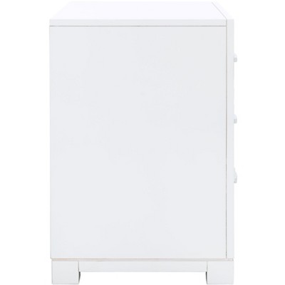 White and Silver Rubberwood 3-Drawer Nightstand with Greek Key Pattern