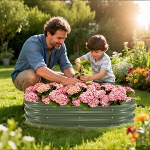 6x3x1ft Galvanized Raised Garden Bed Kit, Oval Raised Beds with Open-Ended Base, Metal Planter Box for Vegetables, Flowers, Herbs & Fruits, Green - 1 of 4