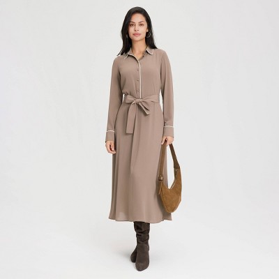 Women's Long Sleeve Midi Shirtdress - A New Day™ Taupe
