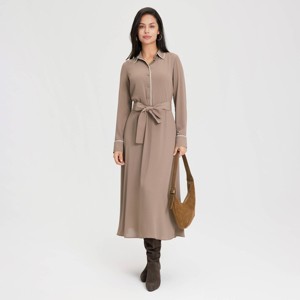 Women's Long Sleeve Midi Shirtdress - A New Day™ Taupe - 1 of 4