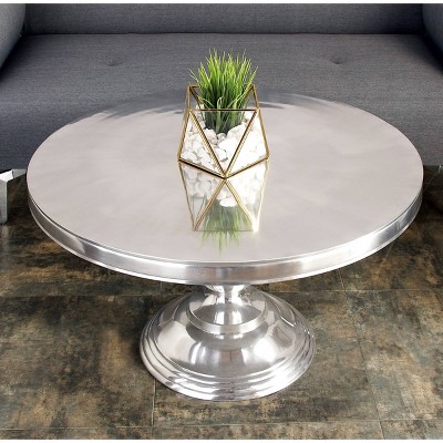 Elegant Goblet-Inspired Round Metal Coffee Table in Silver Finish