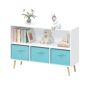 FONTOI Kids Bookcase and Bookshelf with Drawers, Bookcase Display Stand, Toy Storage Organizer for Bedroom, Playroom, White&Blue, 11.02"*23.62"*35.43" - 1 of 4