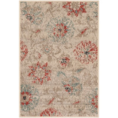 Botanical Beige and Red Flat Woven Outdoor Rug
