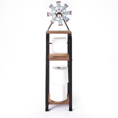 Lakeside Windmill Top Standing Toilet Paper Storage Holder with Lower Shelf