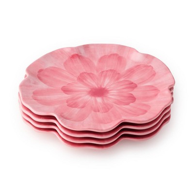 Certified International (Set of 4) 9" Wildflower 3D Floral Melamine Salad Plates Pink