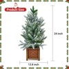 Small Christmas Tree for Tabletop, 24 Inch Artificial Mini Christmas Tree, Snow Flocked Xmas Tree in Wood Pot for Table Centerpiece Decor, Green - 2 of 4