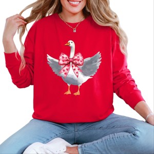 Valentine Goose Coquette - Women's Garment Dyed Long Sleeve Graphic T-Shirt - 1 of 4