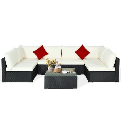 Tangkula 7-Piece Patio PE Rattan Sectional Sofa Furniture Set Wicker Sofa Conversation Set