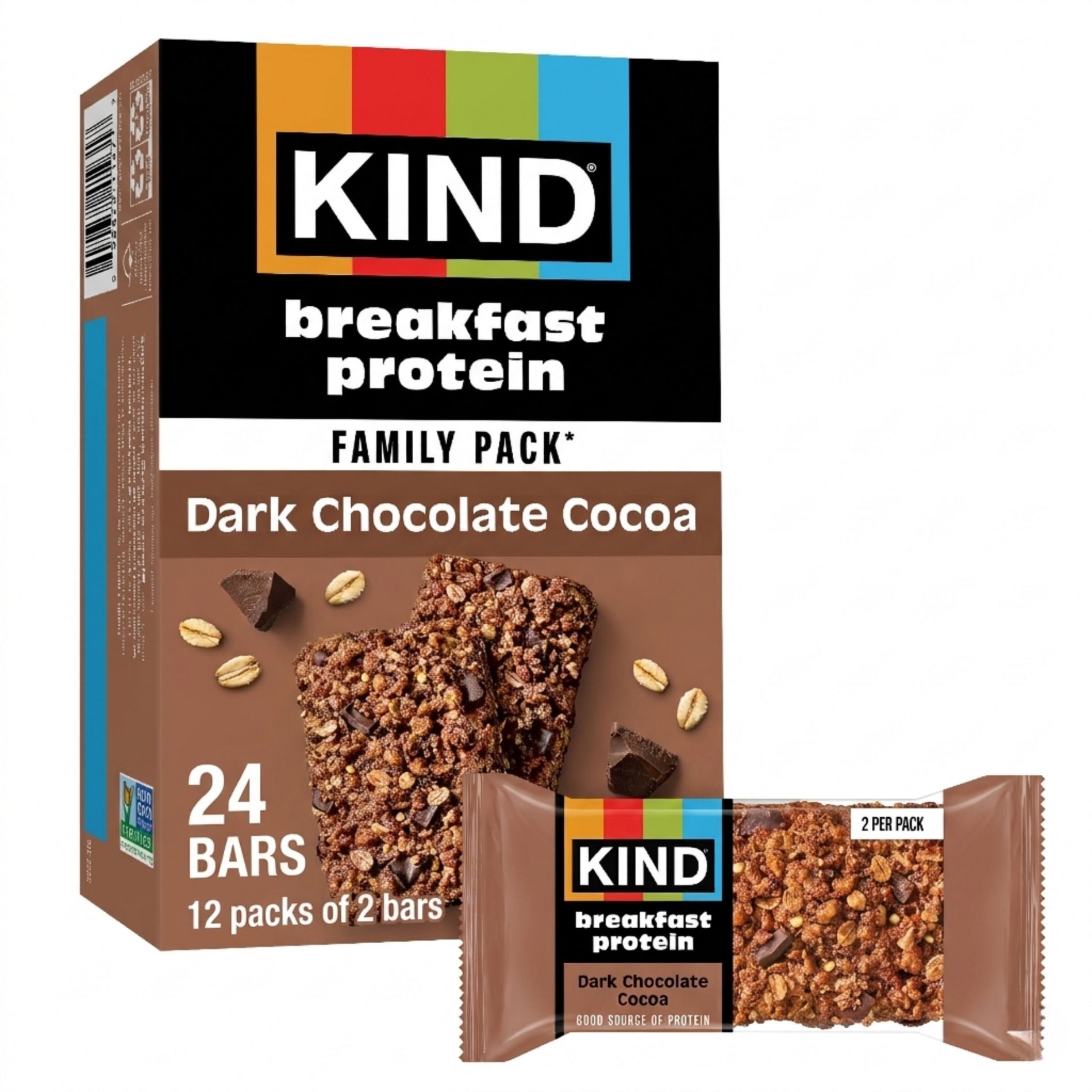 KIND Breakfast Protein Bars Dark Chocolate Cocoa - 8g Protein - 21.2oz/24ct