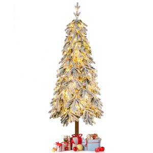 Tangkula 6FT Artificial Christmas Tree Pre-lit Snow-flocked Christmas Tree with 458 Branch Tips 220 Warm White & Multi-color LED Lights - 1 of 4