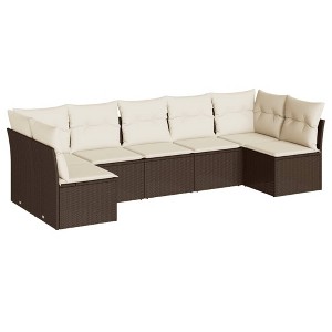 vidaXL 7 Piece Patio Sofa Set with Cushions - Brown and Cream Without Table - 1 of 4