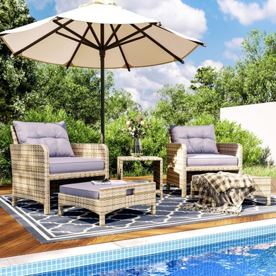 Pamapic 5-Pieces Wicker Patio Furniture Set Outdoor Patio Chairs with Ottomans, Cushions