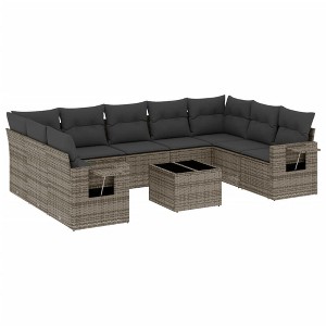 vidaXL 10 Piece Patio Sofa Set with Cushions Gray Poly Rattan - Without Table - 1 of 4