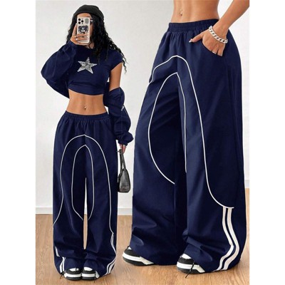 Clotth Womens Wide Leg Cargo Pants Y2k Baggy Parachute Sweatpants Casual Streetwear Loose Rave Pants High Street  Design Trousers
