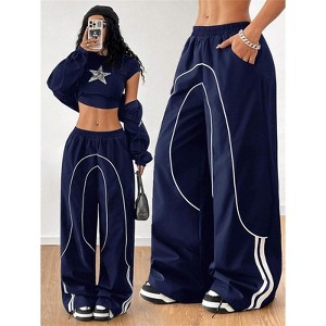 Clotth Womens Wide Leg Cargo Pants Y2k Baggy Parachute Sweatpants Casual Streetwear Loose Rave Pants High Street  Design Trousers - 1 of 4