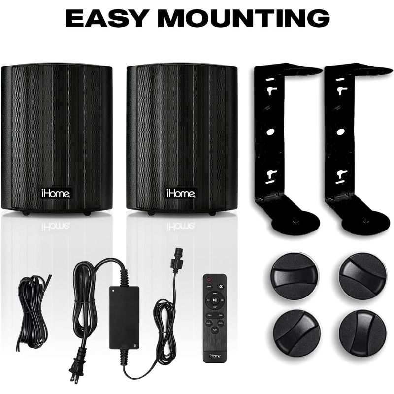 iHome Waterproof Swivel Wall Mountable 5.25"Outdoor Bluetooth Speaker Pair Black, 2 of 4