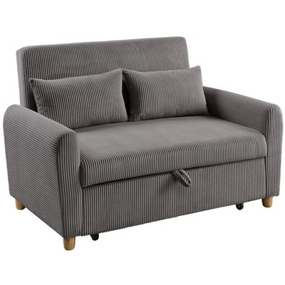 VYNXARIA Modern 54" Brown Corduroy Convertible Sleeper Loveseat,Sofa for Living Room