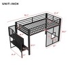 Twin Size Metal Low Loft Bed Frame with Storage Staircase and Iron mesh, Black -ModernLuxe - 3 of 4