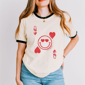 S.W.Smiley Queen of Hearts Distressed - Women's Ringer Graphic T-Shirt - 1 of 4