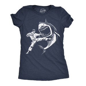 Womens Funny T Shirts Karate Kicked Shark Sarcastic Fighting Graphic Tee - Crazy Dog Women's T Shirt - 1 of 4