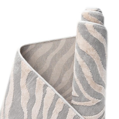 Ivory and Gray Rectangular Synthetic Zebra Pattern Rug