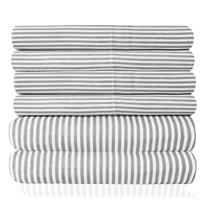 6 Piece Classic Stripes Printed Sheet Set, Deluxe Ultra Soft 1500 Series, Double Brushed Microfiber by Sweet Home Collection®