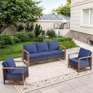 POCASSY Outdoor Sofa Couch Set with Club Lounge Chair, Patio Furniture Set with Wood Grain Square Armrest - 1 of 4