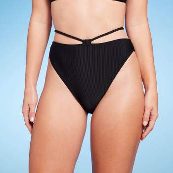 Women's Strappy Ribbed High Waist Extra High Leg Extra Cheeky Bikini Bottom - Shade & Shore™