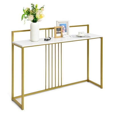 Costway 47" Long Entryway Table withBaffle Home Golden Metal Frame Foyer Table Faux Marble Black/White