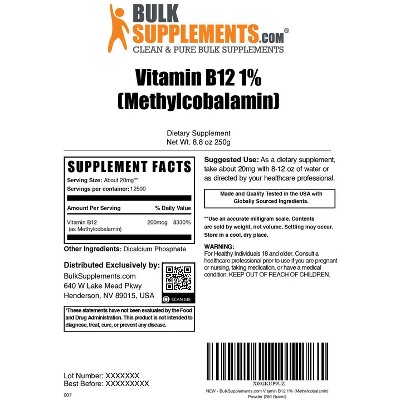BulkSupplements Vitamin B12 (1% Methylcobalamin) Powder