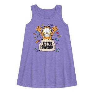 Girls' - Garfield - Tis The Season Graphic Sleeveless Aline Dress - 1 of 3