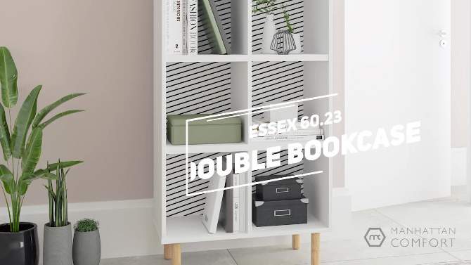 60.23&#34; Essex 8 Shelf Double Bookcase White/Zebra - Manhattan Comfort, 2 of 6, play video