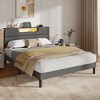 Queen Size Bed Frames with Upholstered Headboard Bed with Charging Station and Led Lights Bed Frame with Sturdy Wooden Slats/2-Tier Storage Grey - 2 of 4