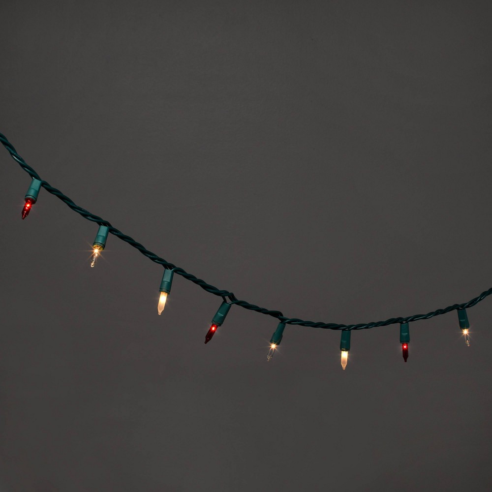 100ct Incandescent Smooth Mini String Lights Red/White/Clear with Green Wire - Wondershop