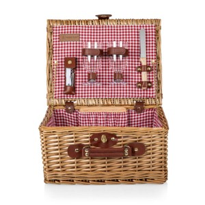 Picnic Time Classic Wine and Cheese Picnic Basket Red and White Gingham Pattern - 1 of 4