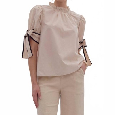 Women's Solid Bow Tie Sleeve Blouse - entro M