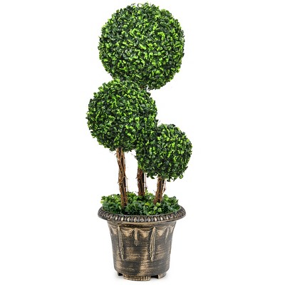 Costway 30'' Artificial Topiary Triple Ball Tree Indoor Outdoor UV Resistant