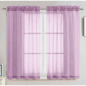 Home Mart Goods (63" Long) Lilac Sheer Window Rod Pocket Curtain Set - 2 Panels - 1 of 4