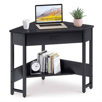 ODK Modern Triangle Corner Fit Computer Workstation with Large Drawer and Bottom Display Shelf for Apartments, Studios, and Office