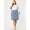 Women's Plus Size Denim Classic Slash Pocket Elastic Waist Pencil Back Slit Jeans Skirts - Agnes Orinda - 3 of 4