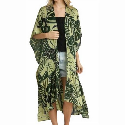Women's Satin Tropical Plant Print Open Front Kimo - umgee